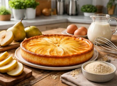 découvrez notre recette facile et inratable pour réaliser un délicieux flan aux poires et poudre d'amandes, parfait pour régaler toute la famille chez vous.