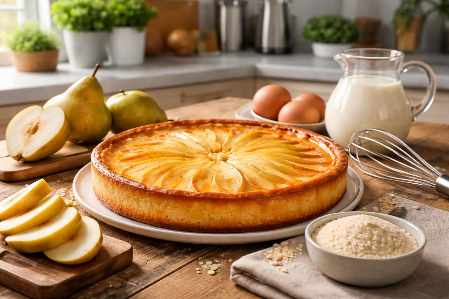 découvrez notre recette facile et inratable pour réaliser un délicieux flan aux poires et poudre d'amandes, parfait pour régaler toute la famille chez vous.