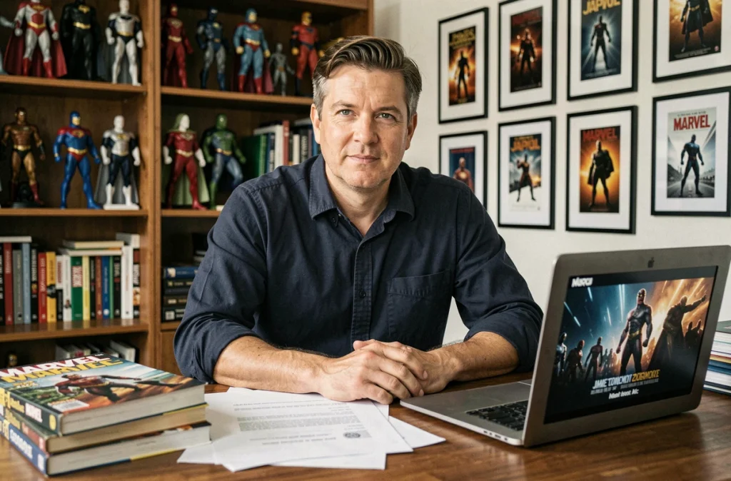 Critique de cinéma analysant l'impact d'Avengers avec Spider-Man sur l'univers cinématographique Marvel à son bureau