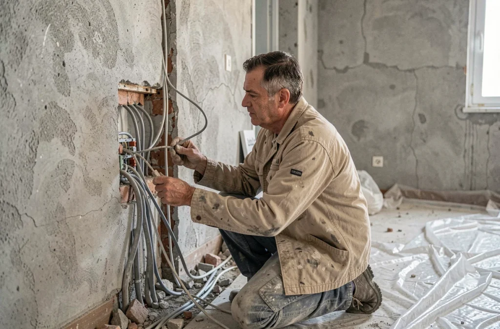 Spécialiste Delacourt Renov remplaçant le câblage électrique dans un appartement en rénovation à Antibes