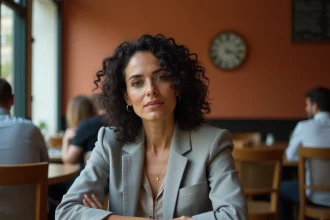 Femme attentive écoutant activement une conversation dans un café parisien, illustrant la différence entre écouter et entendre